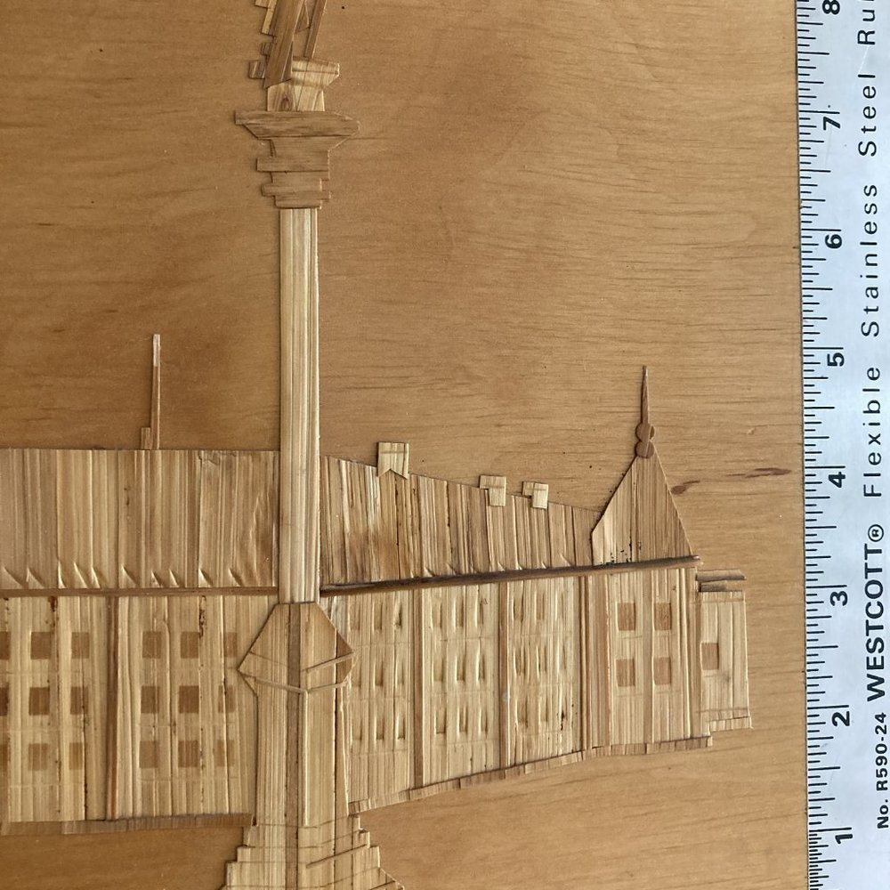 Vintage Wooden Straw Wall Plaque Art - Handmade in Poland - 1970s